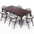 Modern Dark Wooden Rectangular Dining Table Set With Six Light Upholstered Chairs 3d model