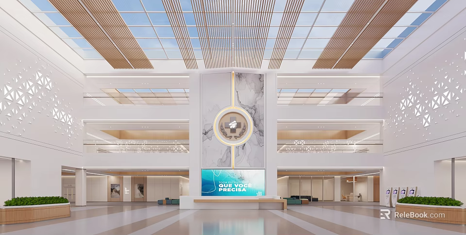 Spacious And Bright Hospital Outpatient Clinic Lobby With Comfortable Waiting Area 3d model 