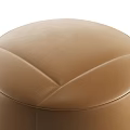 Brown Leather Ottoman With Round Shape Stitched Surface And Metal Legs