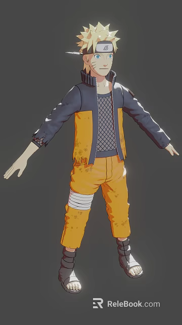 Anime Ninja Character Design As Humanoid Creature With Orange Pants Blue Sleeves And Mesh Undershirt 3d model 