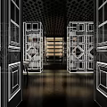 Modern Bar Interior With Open Wine Racks Stylish Lighting Black Flooring And White Frames