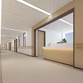 Modern Elevator Hallway Featuring White Walls Beige Decor Ceiling Lights Handrails And Potted Plant