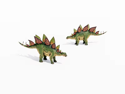 Two Green Dinosaur Models With Colorful Back Plates And Realistic Design 3d model