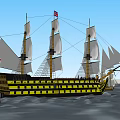 Vintage Sailing Ships With Tall Masts White Sails And Yellow Black Hull On Sea