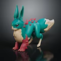 Teal Fantasy Creature Figure With Red Accents Beige Underbelly Rabbit Ears And Clawed Feet
