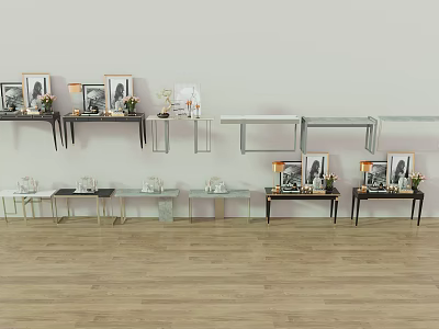 Modern Console Tables With Shelves Photo Frames And Decorative Items In Living Room 3d model