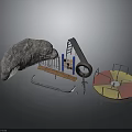 Children's Playground Structure With Slide Swing Circular Turntable And Rock Shape