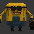Yellow Minion Style Robot Character Wearing Blue Overalls Holding Tool 3d model