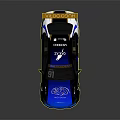 Blue and Black Racing Car with Number 91 Yellow Rear Wing Sponsor Logos