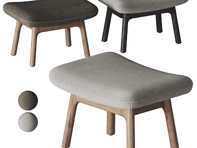 Modern Fabric Ottomans With Gray Brown Colors And Wooden Legs Design 3d model