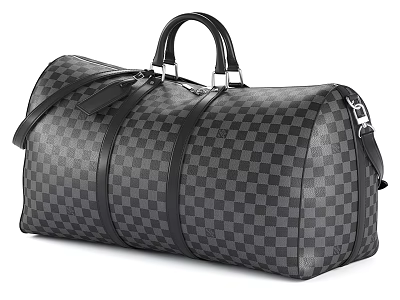 Black And Gray Checkerboard Travel Duffel Bag With Leather Handles And Metal Hardware 3d model