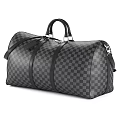 Black And Gray Checkerboard Travel Duffel Bag With Leather Handles And Metal Hardware