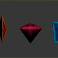 Colorful Glossy Gemstone Shapes In Orange Pink Blue On Black Background With Reflections
