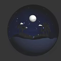 Natural Scene Inside Sphere With Night Sky Moon Stars Palm Trees Water And Grass