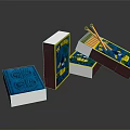 White Matchboxes And Open Case With Yellow Matches Blue Yellow Patterns Design 3d model