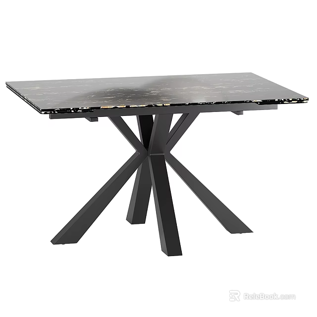 Modern Black Marble Dining Table With Sleek X Shaped Metal Legs Design 3d model 