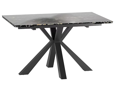 Modern Black Marble Dining Table With Sleek X Shaped Metal Legs Design 3d model