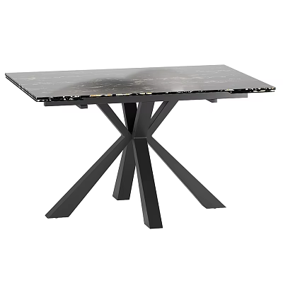 Modern Black Marble Dining Table With Sleek X Shaped Metal Legs Design 3d model