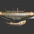 Vintage Airship With Weathered Fabric Wooden Platform And Red Yellow Lower Structure