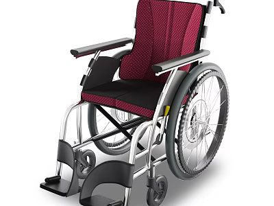 Medical Device Wheelchair Featuring Red Mesh Seat Black Backrest and Metal Frame 3d model