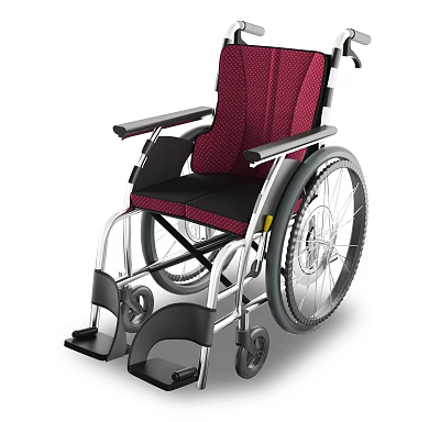 Medical Device Wheelchair Featuring Red Mesh Seat Black Backrest and Metal Frame 3d model