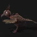 Cartoon Bird Character With Brown Feathers Large Eyes And Red Collar Spread Wings