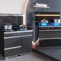 Poliform Modern Black Kitchen Appliances With Gas Stoves Blue Flames And Pots