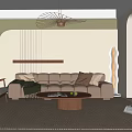Modern Living Room Interior With Green Walls Curved Design Beige Sofa And Wooden Coffee Table