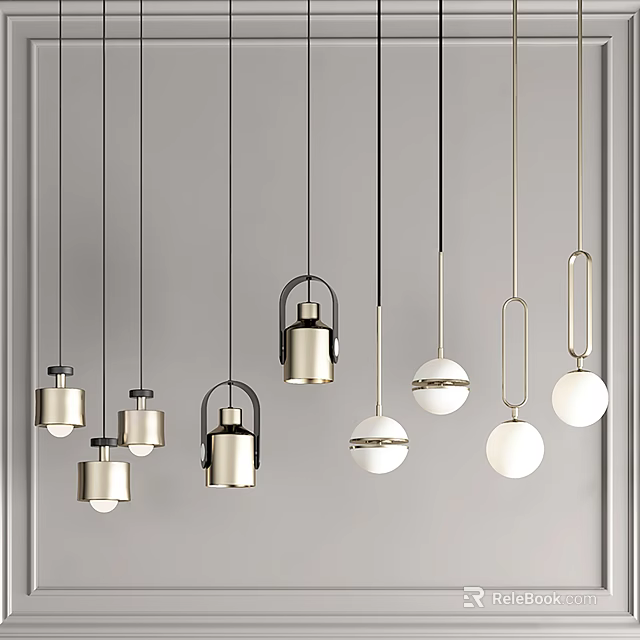 Modern Pendant Lights With Metal Frames And Sphere Shades For Interior Decoration 3d model 