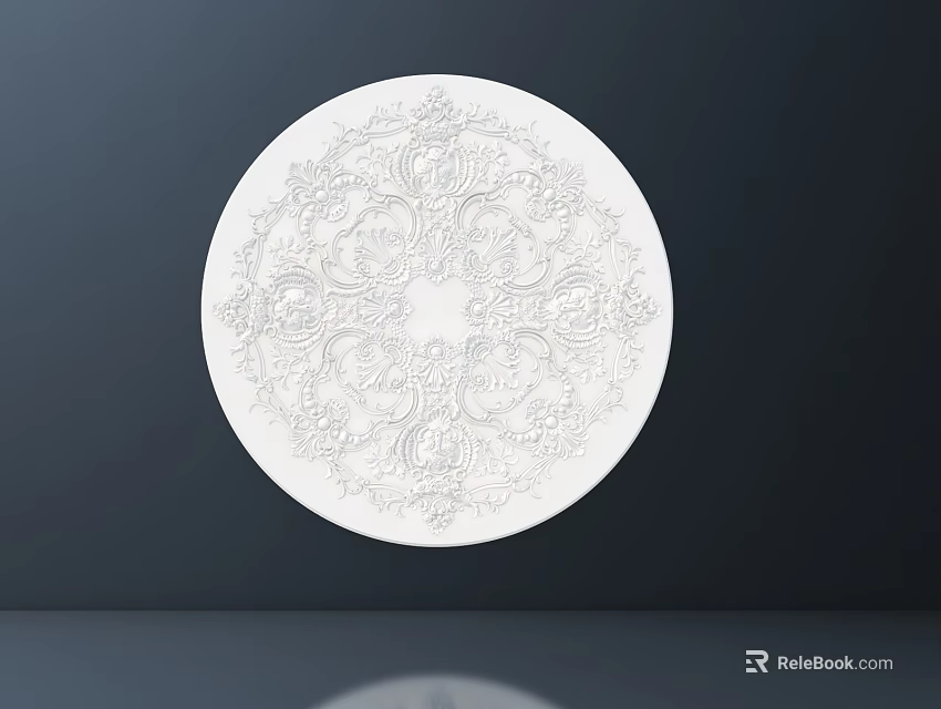 Intricate Carved Design On White Circular Decorative Plate With Ornate Floral Patterns 3d model 