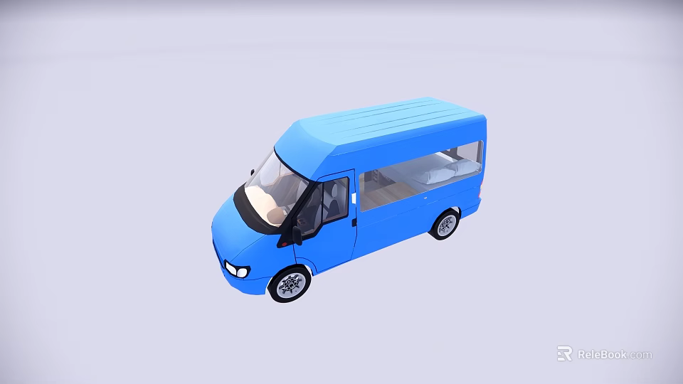 Blue Food Truck With Open Windows And Mobile Serving Design 3d model 