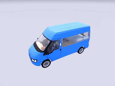 Blue Food Truck With Open Windows And Mobile Serving Design 3d model