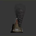 3D Rendering of Brown Building Structure With Smoking Chimney And Reflective Base