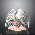 Female Head Model With White Short Hair Red Eyeshadow Green Eyes And Blushing Cheeks