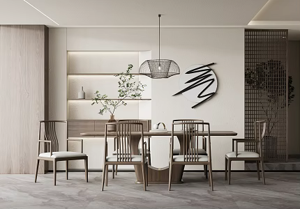 New Chinese Restaurant Dining Table and Chair 3d model