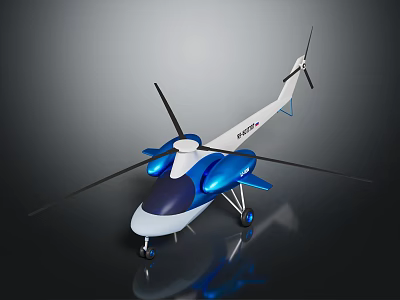 Modern Helicopter In Blue And White With Sleek Body And Rotors 3d model
