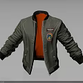 Pilot Style Dark Green Jacket With Red Lining And Decorative Patches 3d model