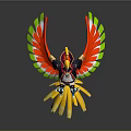 Colorful Bird With Red Green Yellow Feathers And Spread Wings Decorative Design