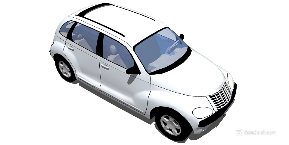 White Compact SUV With Black Roof Four Doors Clear Windows And Silver Wheels 3d model 