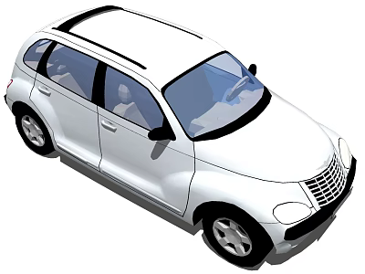White Compact SUV With Black Roof Four Doors Clear Windows And Silver Wheels 3d model