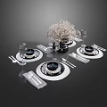 Elegant Tableware Set With Dinner Plates Silverware Wine Glasses And Centerpiece Decoration 3d model