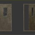 Wooden Doors With Glass Panel One Closed and One Open Textured Surface Design