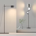 Modern Floor Lamp With Warm Light Projection And Small Plant In Glass Vase
