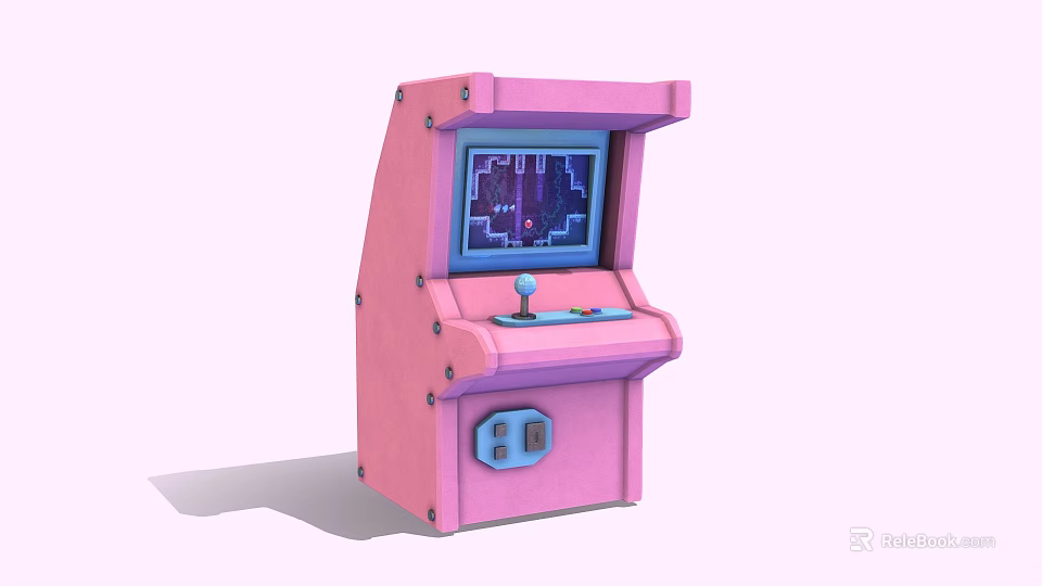 Pink Arcade Play Equipment With Retro Gaming Screen Joystick And Colorful Design 3d model 