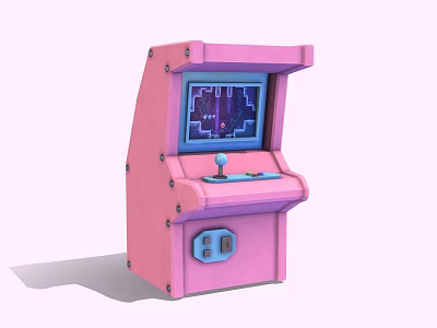 Pink Arcade Play Equipment With Retro Gaming Screen Joystick And Colorful Design 3d model