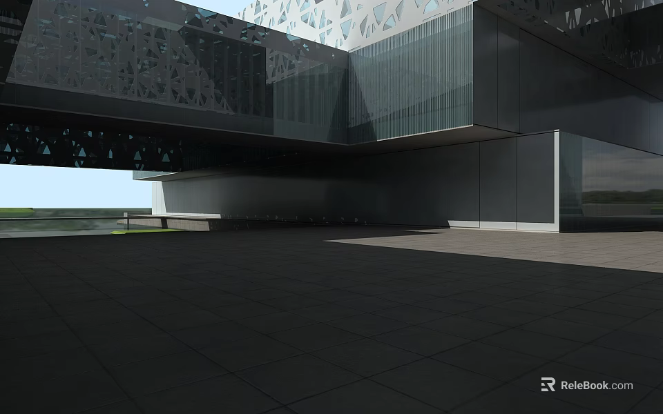 Modern Residential Building Featuring Glass Curtain Walls Geometric Patterns And Contemporary Architectural Design 3d model 