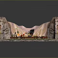 Cartoon Scene Of Train On Track With Cave Umbrella Figures Red Flowers And Green Grass
