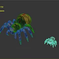 Realistic Detailed Wooden Textured Spiders Large And Small On Dark Background