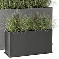 Stylish Garden Decor Pieces Featuring Grey Rectangular Planters And Lush Ornamental Grasses 3d model