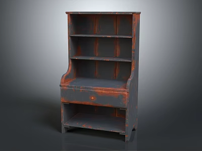 Vintage Rustic Shelf Cabinet With Weathered Finish Multiple Shelves And Drawer Storage 3d model